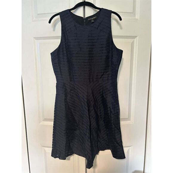 Banana Republic Fit and Flare Dress Size 10 Navy Blue Sheer Stripe Knee Length - Picture 1 of 7